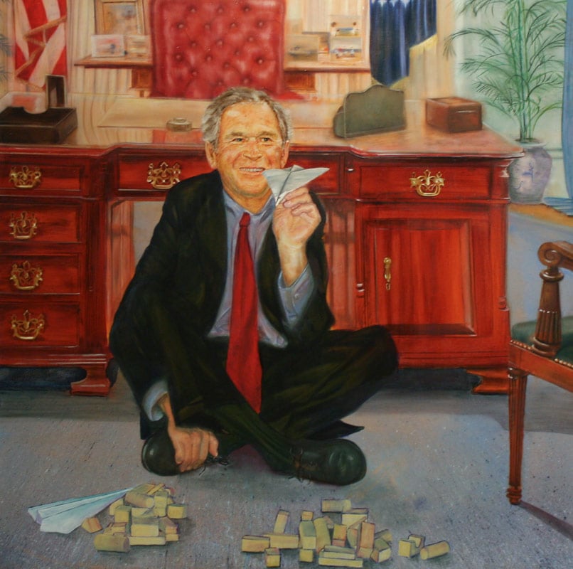 George W. Bush with Paper Airplanes & Collapsed Jenga Towers